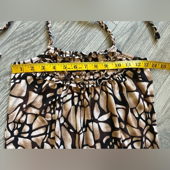 Max Rave Neutral Brown Ruffle Neck Braided Tie Bubble Halter Top. Size M - Picture 7 of 8